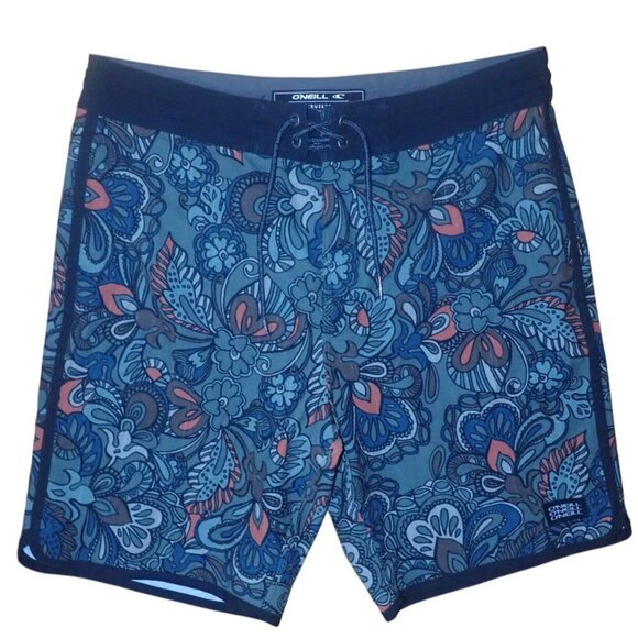 ONeill Mens‎ Cruzer Hyperfreak Stretch Hybrid Boardshorts Blue Floral 30" - Picture 1 of 7
